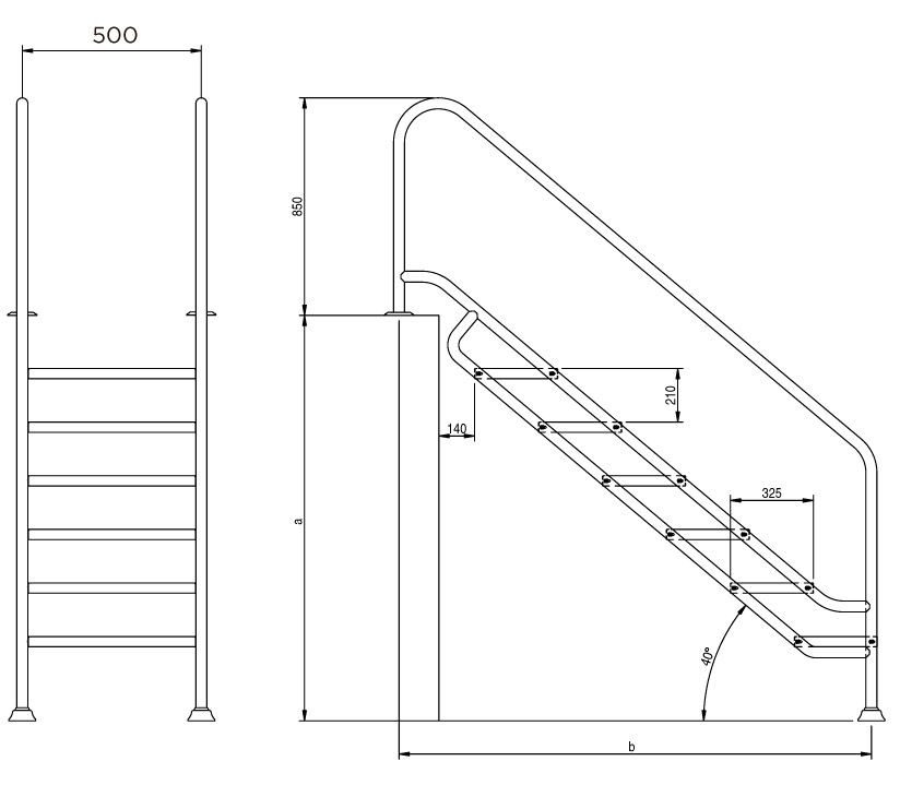 Escalera piscina de fácil acceso Land 500 ancho aisi 316 flexinox - Imagen 2