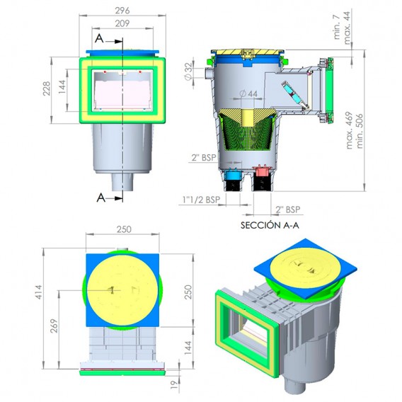 Skimmer 17,5 l boca standard tapa cuadrada piscina liner y prefabricada AstralPool - Imagen 2
