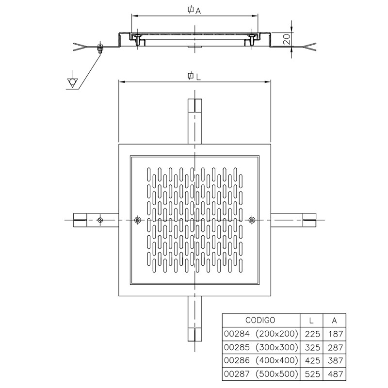 Reja de desagüe cuadrada en acero inox AstralPool - Imagen 2