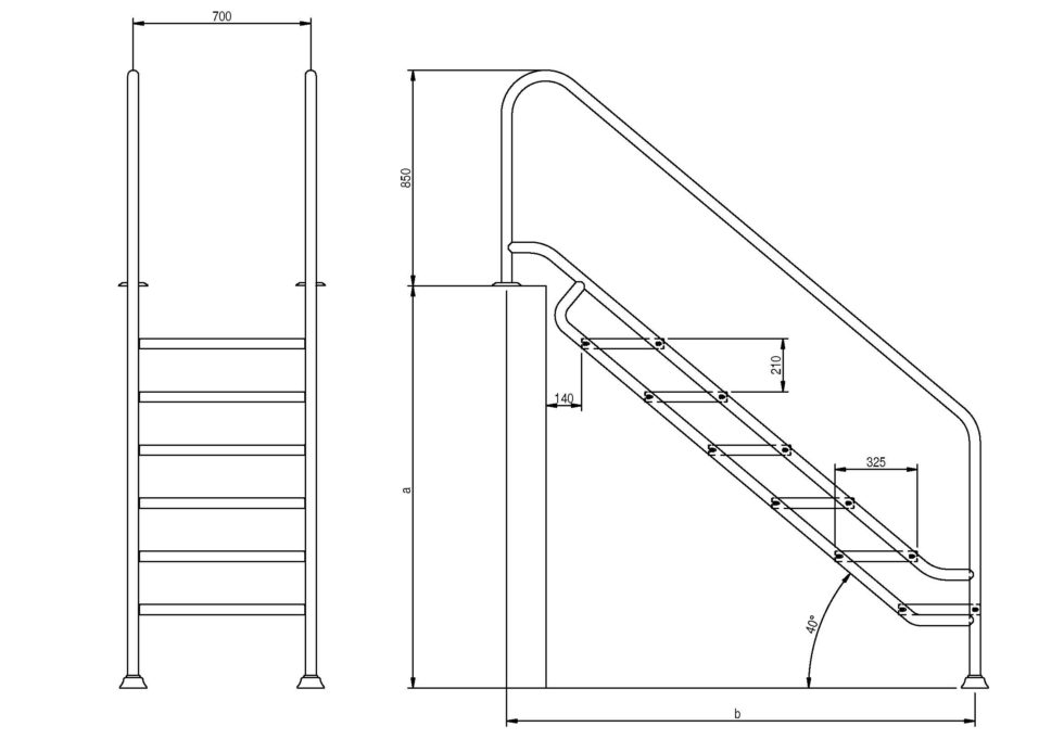 Escalera piscina de fácil acceso Land 700 ancho aisi 316 flexinox - Imagen 2