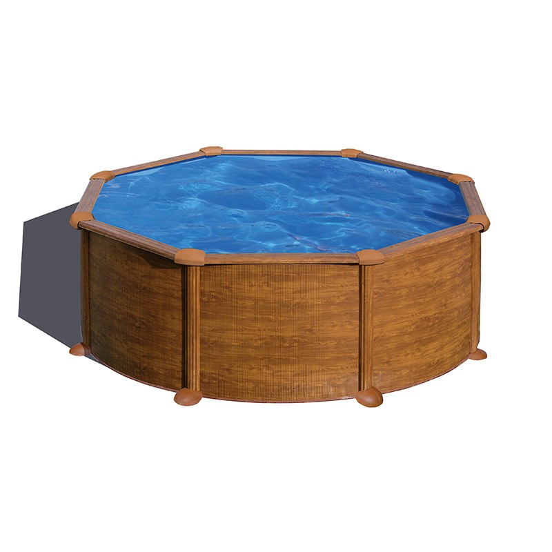 Piscina desmontable Gre Mauritius circular imitación madera